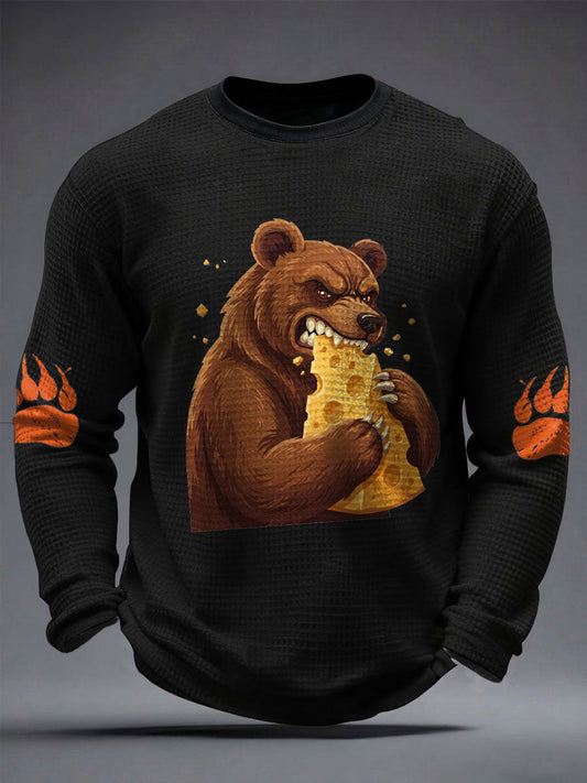 Men's Bears Eating Cheese Football Lover Printed Waffle Tops