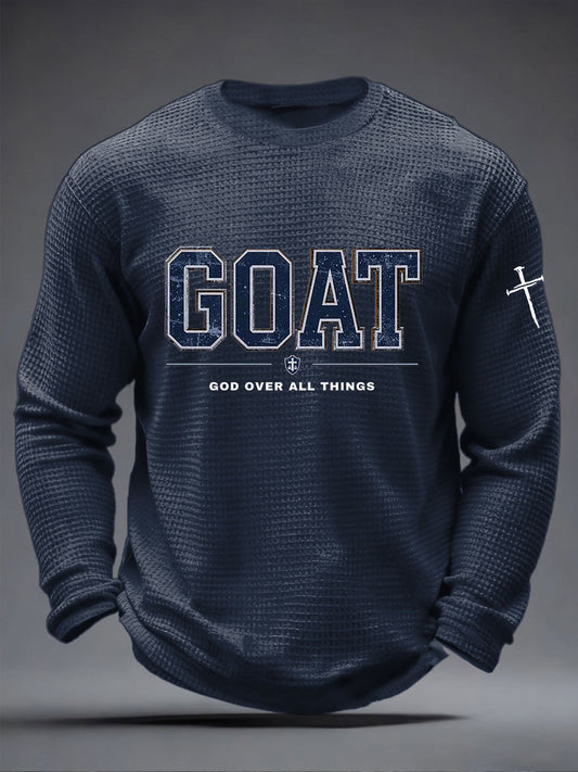Men's GOAT God Over All Things Waffle Print Casual T-Shirt