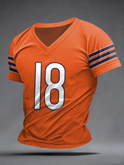 Men's Number 18 Football Fans Gameday Casual V-Neck Tee