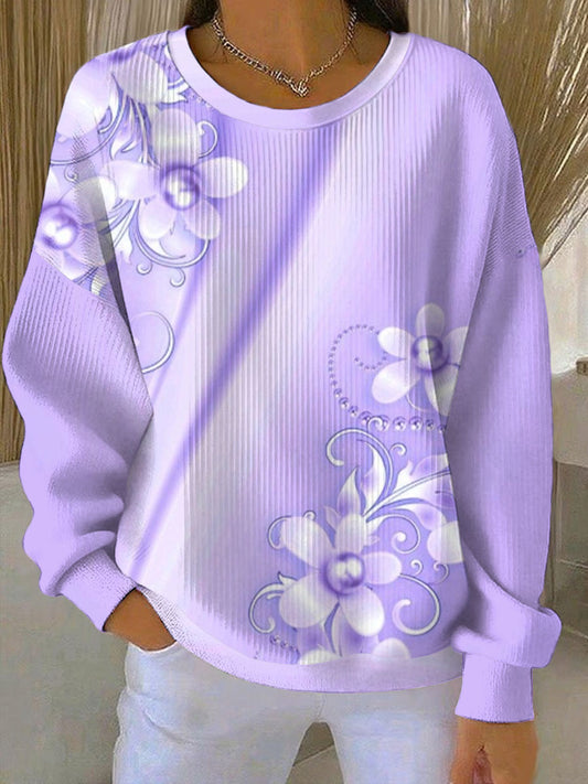 Women's Purple Art Print Casual Sweatshirt