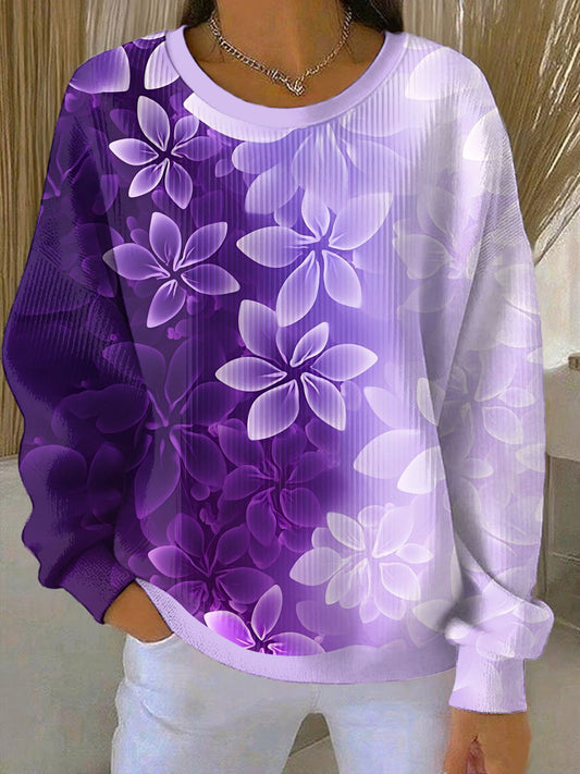 Women's Purple Art Print Casual Sweatshirt