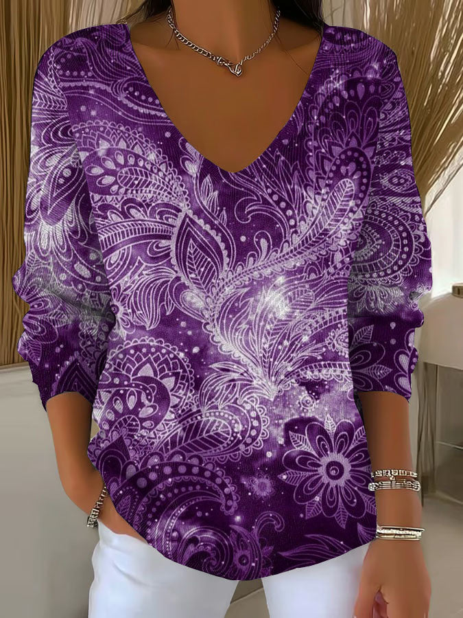 Women's Purple Art Printed Casual Top