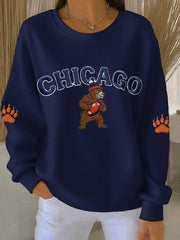 Women's Bear Print Football Fans Gameday Casual Sweatshirt