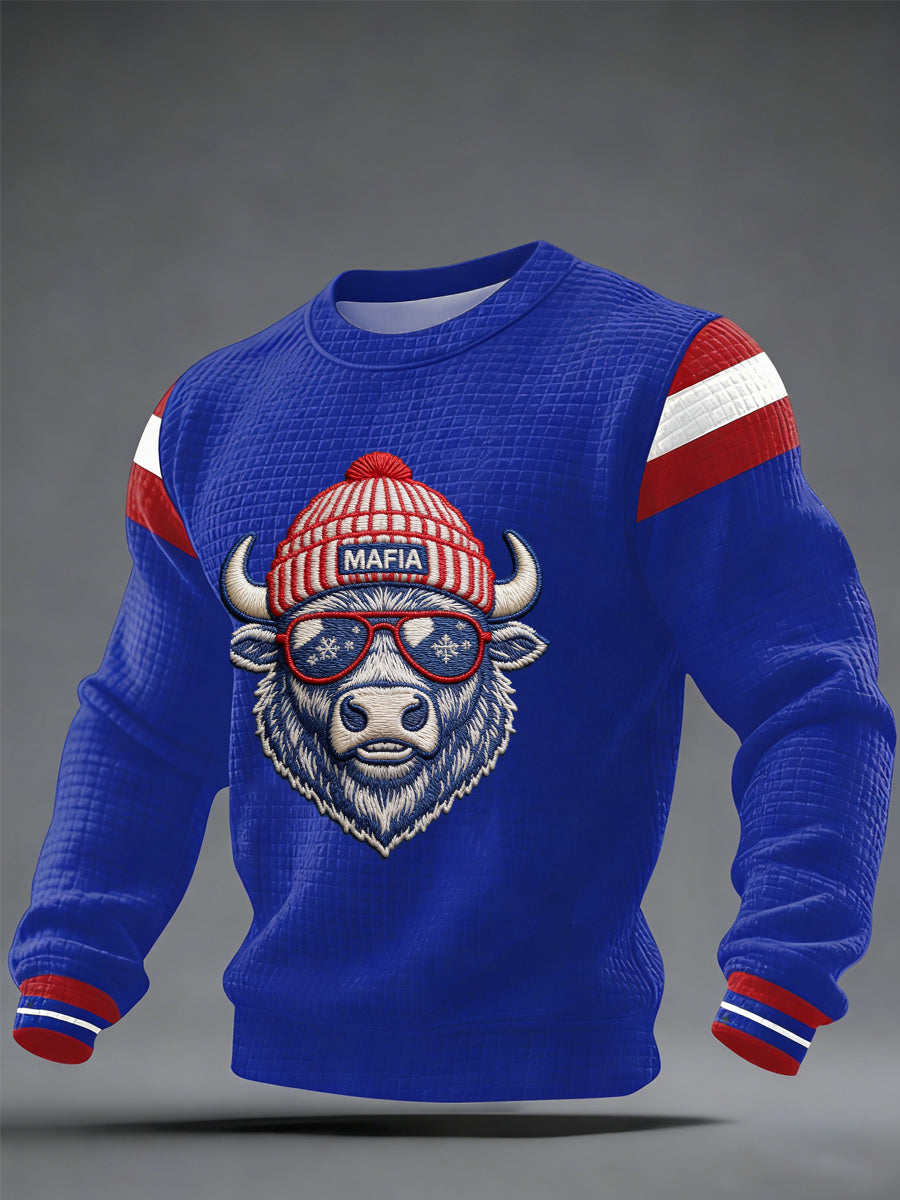 Men's Bills Mafia Football Fans Gameday Casual Waffle Sweatshirt