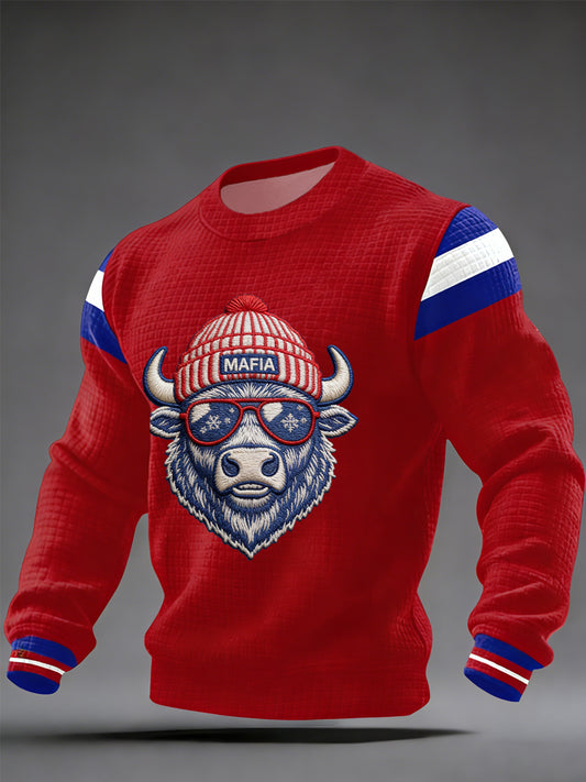 Men's Bills Mafia Football Fans Gameday Casual Waffle Sweatshirt