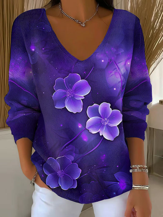 Women's Purple Art Printed Casual Top