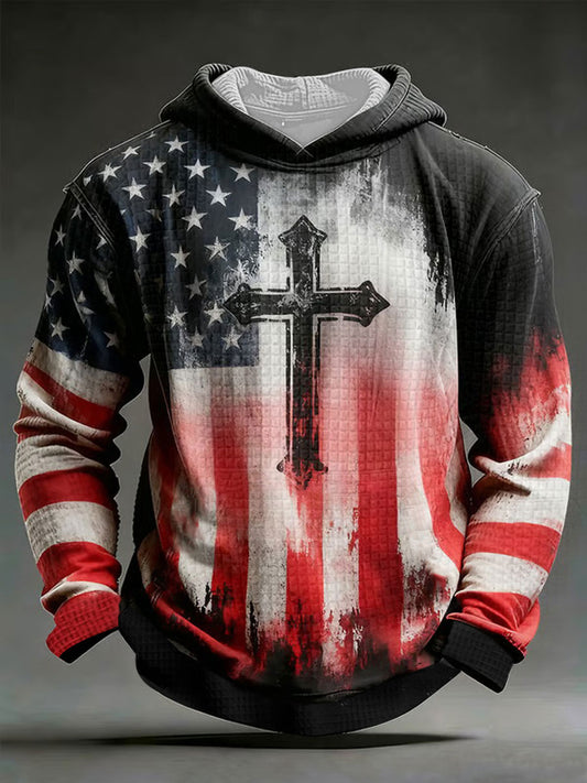 Men's Cross Waffle Print Casual Hoodie