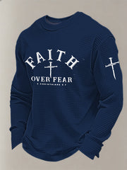 Men's Christian Faith Over Fear Cross Printed Waffle Sweatshirt