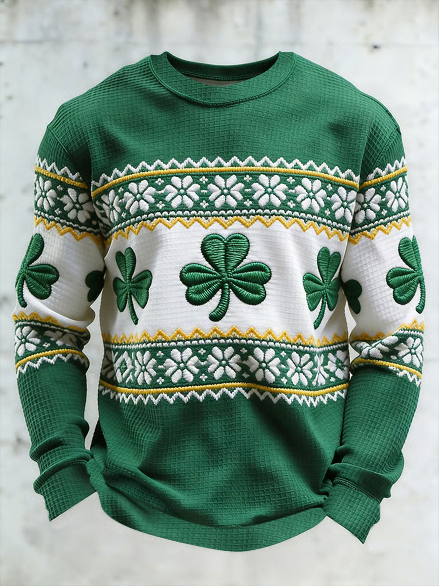 Men's St. Patrick's Day Shamrock Art Waffle Sweatshirt