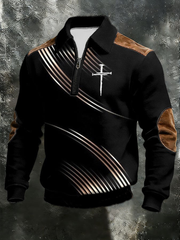 Men's Vintage Faith Cross Zipper Stand Collar Sweatshirt