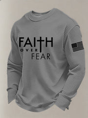 Men's Christian Faith Over Fear Cross Printed Waffle Sweatshirt