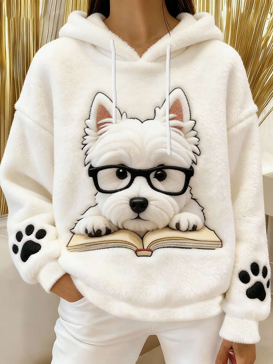 Women's Cute Dog Flannel Hoodie