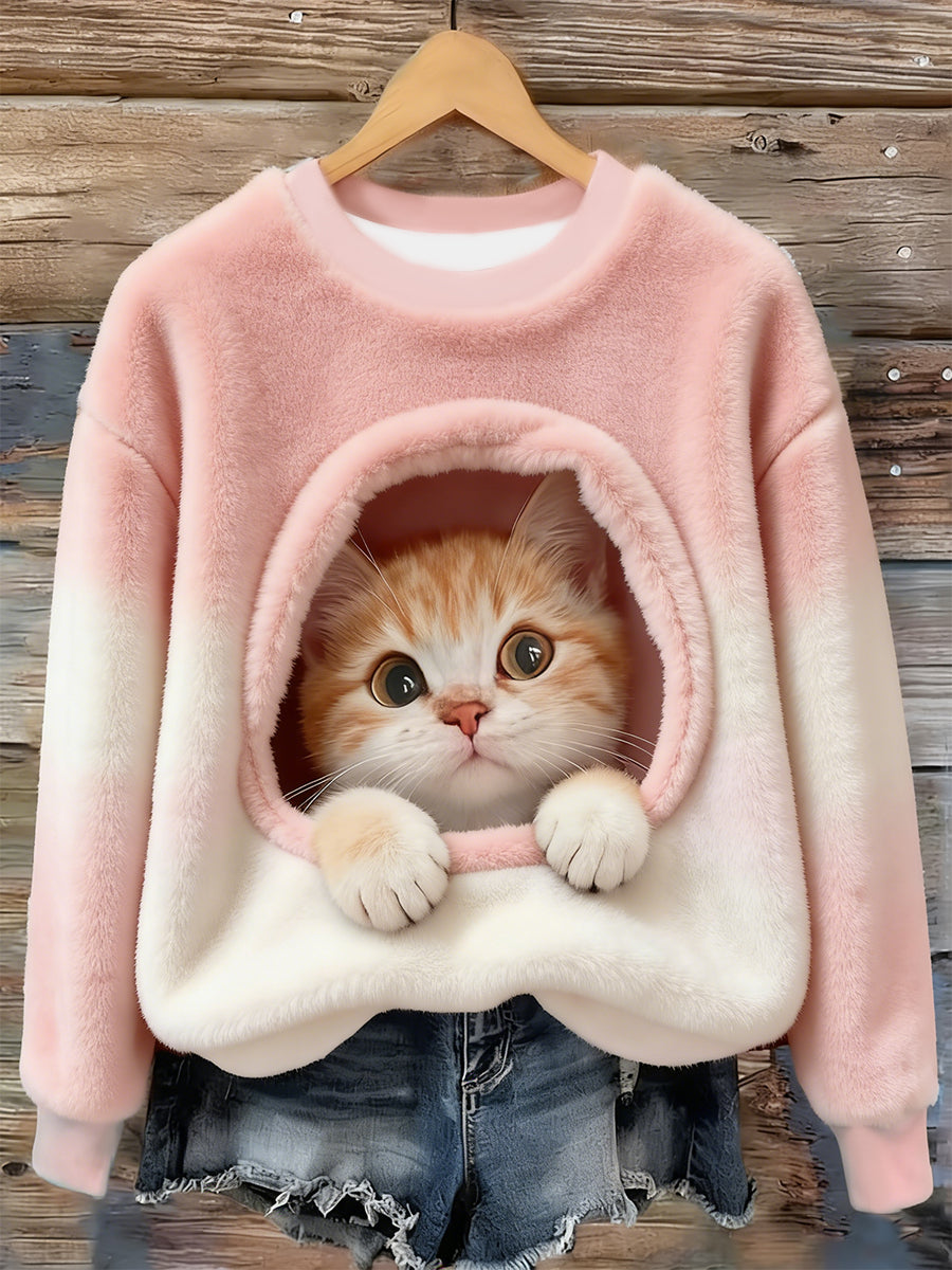 Women's Cute Animal Art Print Casual Flannel Sweater