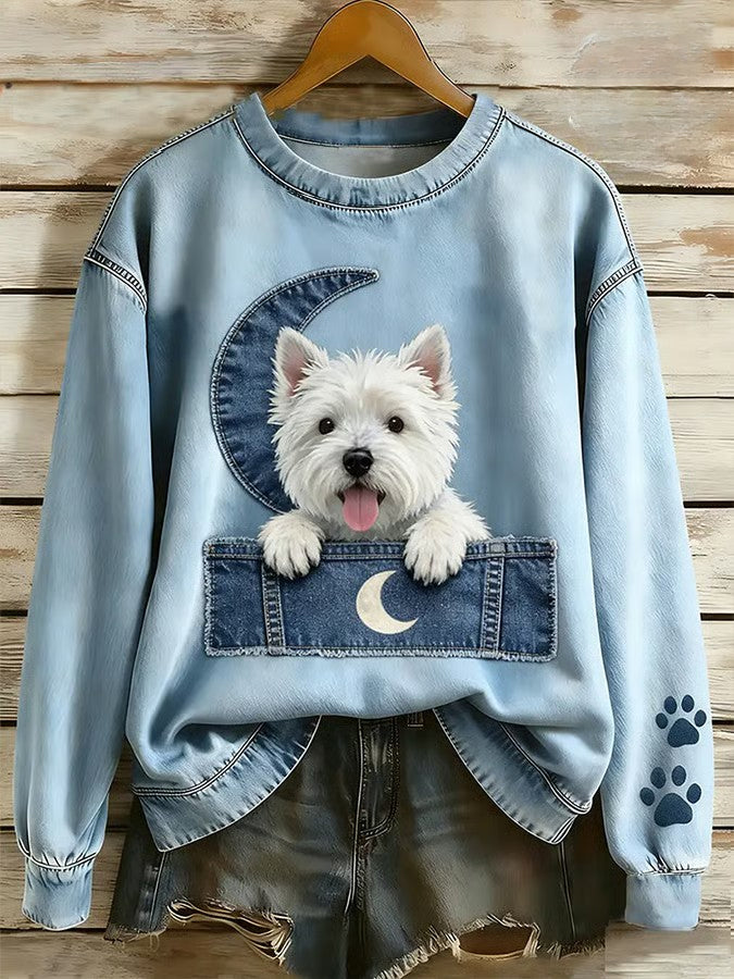 Women's Dog Art Printed Sweatshirt