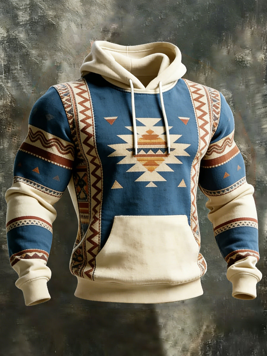 Men's Retro Western Aztec Print Casual Hoodie