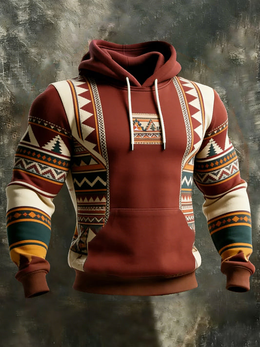 Men's Retro Western Aztec Print Casual Hoodie