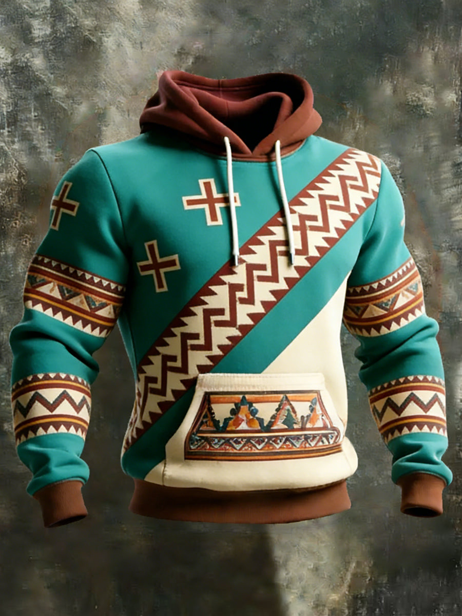 Men's Retro Western Aztec Print Casual Hoodie