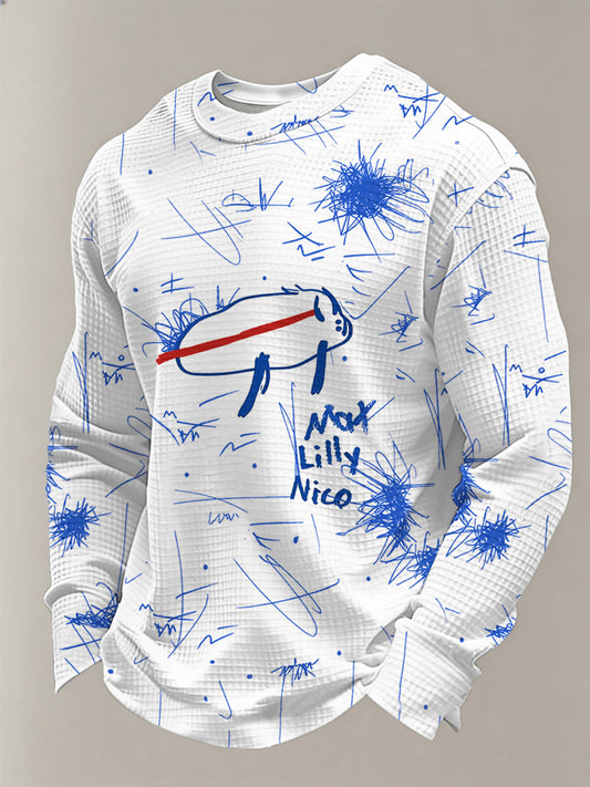 Men's Bills Football Fans Gameday Casual Waffle Long Sleeve T-Shirt