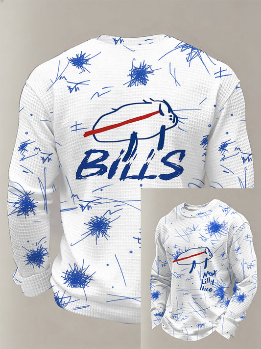 Men's Bills Football Fans Gameday Casual Waffle Long Sleeve T-Shirt