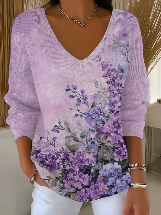 Women's Purple Art Printed Casual Top