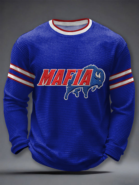 Men's Be Good Do Good God Bless Go Bills Football Fans Gameday Casual Waffle Long Sleeve T-Shirt