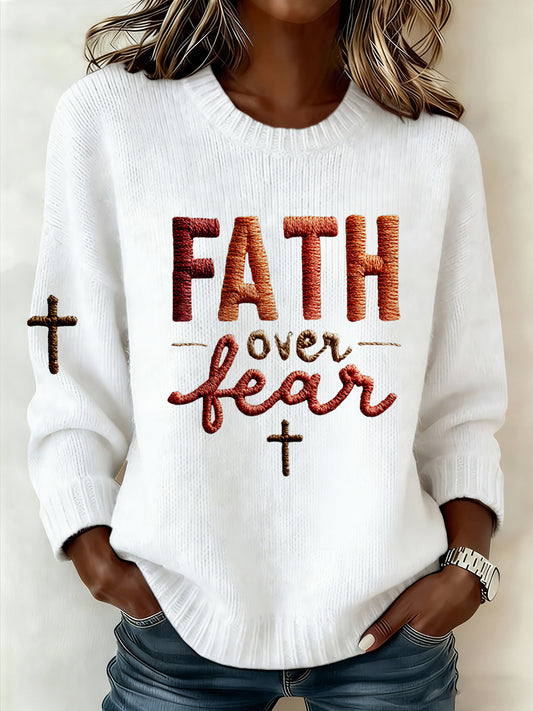 Women'S Casual Faith Over Fear Cross Printed Sweatshirt