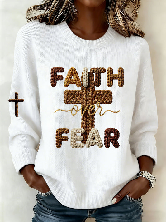 Women'S Casual Faith Over Fear Cross Printed Sweatshirt