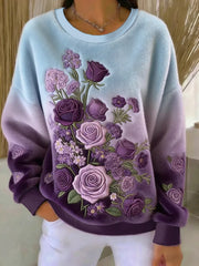 Women's Purple Art Print Casual Flannel Sweater
