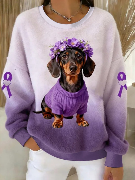 Women's Purple Art Print Casual Flannel Sweater