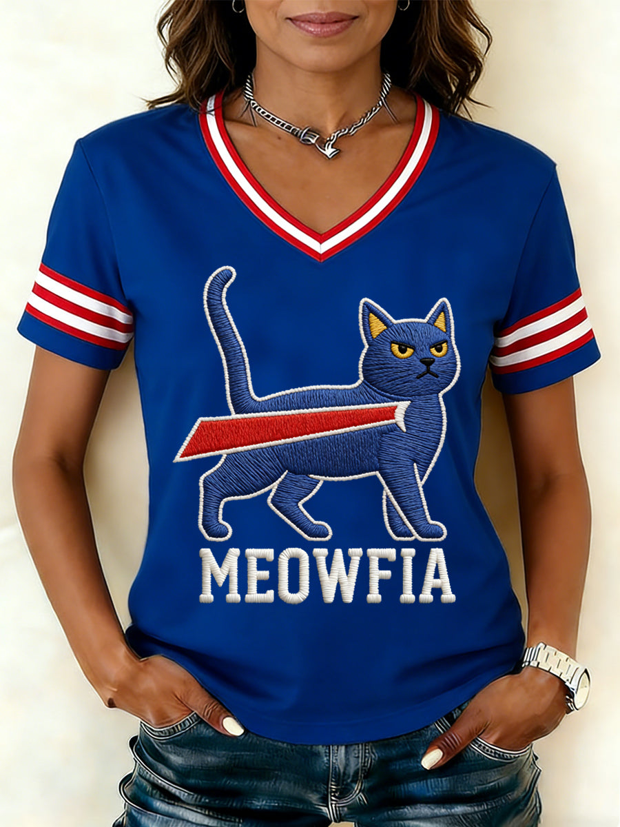 Women's Cat Bills Mafia Football Fans Gameday Casual V-Neck Tee