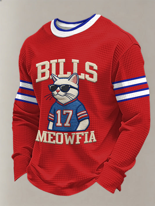 Men's Funny Bills Meowfia Football Fans Gameday Casual  Waffle Long Sleeve T-Shirt
