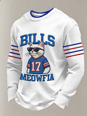 Men's Funny Bills Meowfia Football Fans Gameday Casual  Waffle Long Sleeve T-Shirt