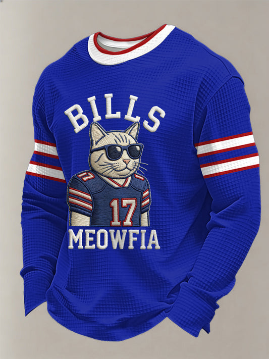 Men's Funny Bills Meowfia Football Fans Gameday Casual Waffle Long Sleeve T-Shirt