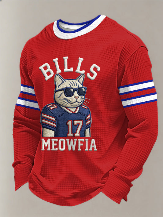 Men's Funny Bills Meowfia Football Fans Gameday Casual Waffle Long Sleeve T-Shirt