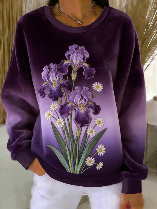 Women's Purple Art Print Casual Flannel Sweater