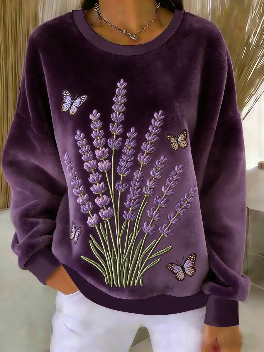 Women's Purple Art Print Casual Flannel Sweater