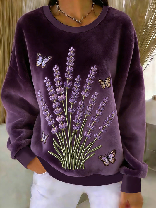 Women's Purple Art Print Casual Flannel Sweater