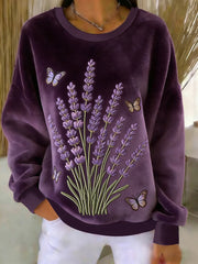 Women's Purple Art Print Casual Flannel Sweater