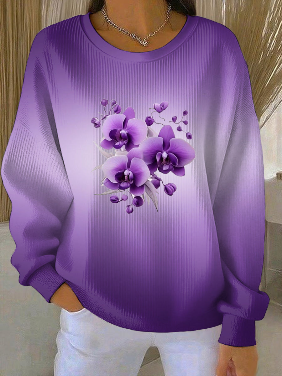 Women's Purple Art Print Casual Sweatshirt