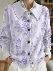 Women's Purple Flora Art Print Cardigan