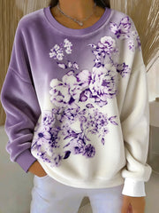 Women's Purple Art Print Casual Flannel Sweater
