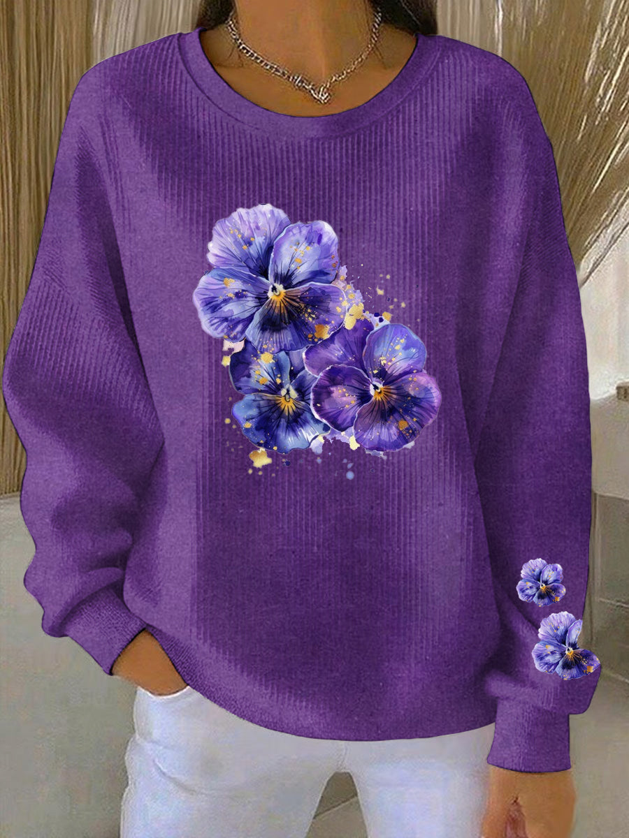 Women's Purple Art Print Casual Sweatshirt
