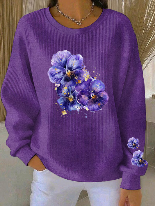 Women's Purple Art Print Casual Sweatshirt