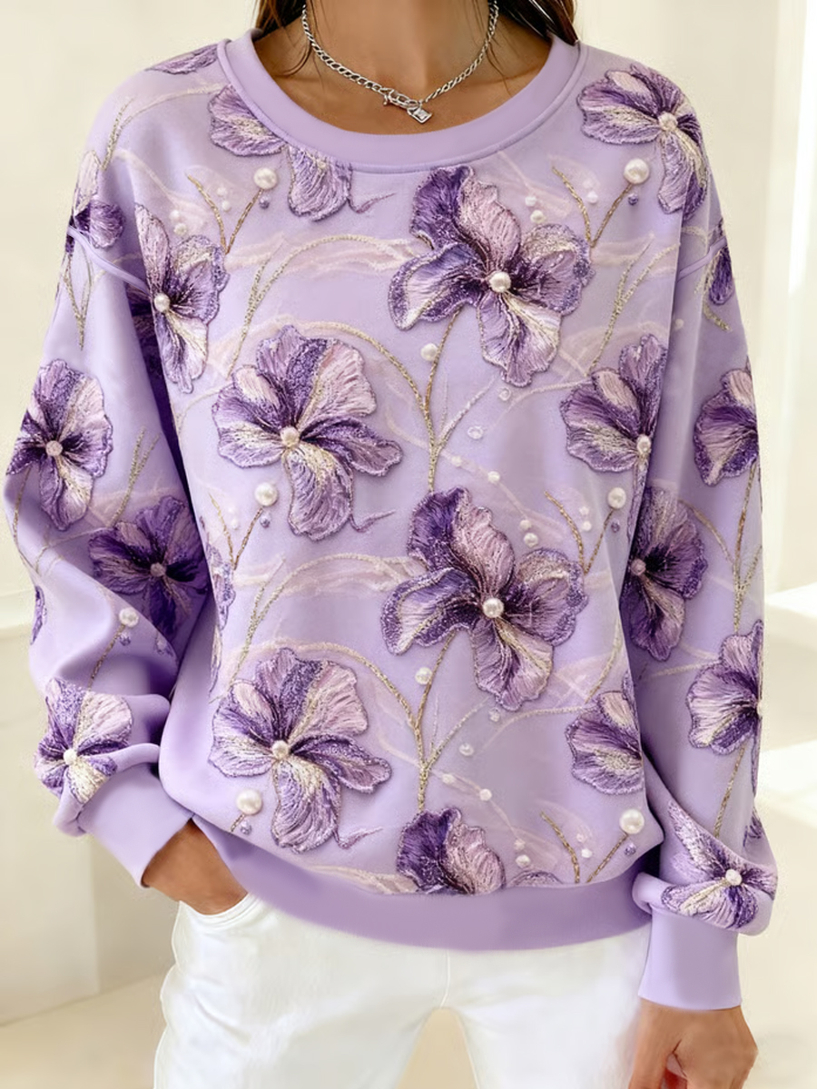 Women's purple gradient floral print Regular Sweatshirt