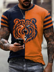 Men's Bear Print Football Fans Gameday Casual Tee