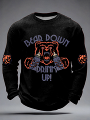 Men's Drink Up printed Football Fans Gameday Casual Waffle Long Sleeve T-Shirt