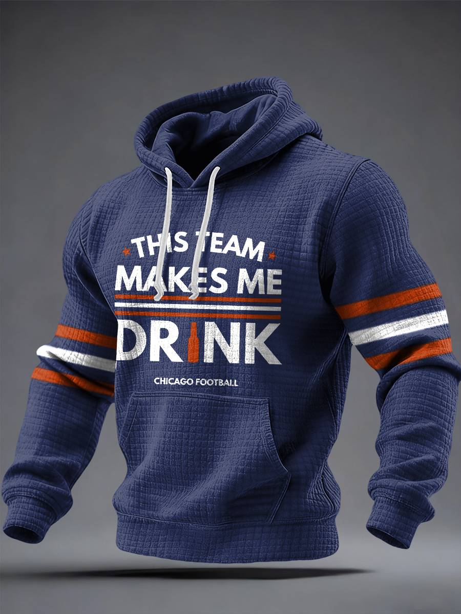 Men's This Team Makes Me Drink Printed Football Fans Gameday Casual Checkered Cotton Hoodie