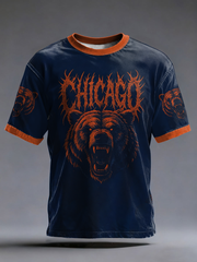 Men's Chicago Football Bear Printed Football Fans Gameday Casual short sleeves t-shirt