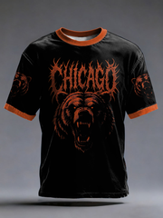 Men's Chicago Football Bear Printed Football Fans Gameday Casual short sleeves t-shirt