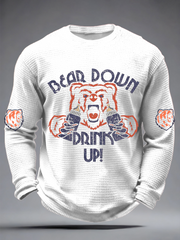 Men's Drink Up printed Football Fans Gameday Casual Waffle Long Sleeve T-Shirt
